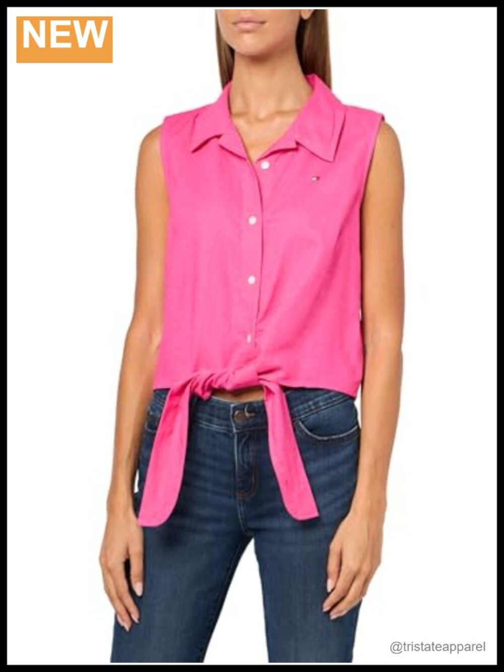 Lightweight Linen Sleeveless Button Down Shirt with Front Tie Blouse